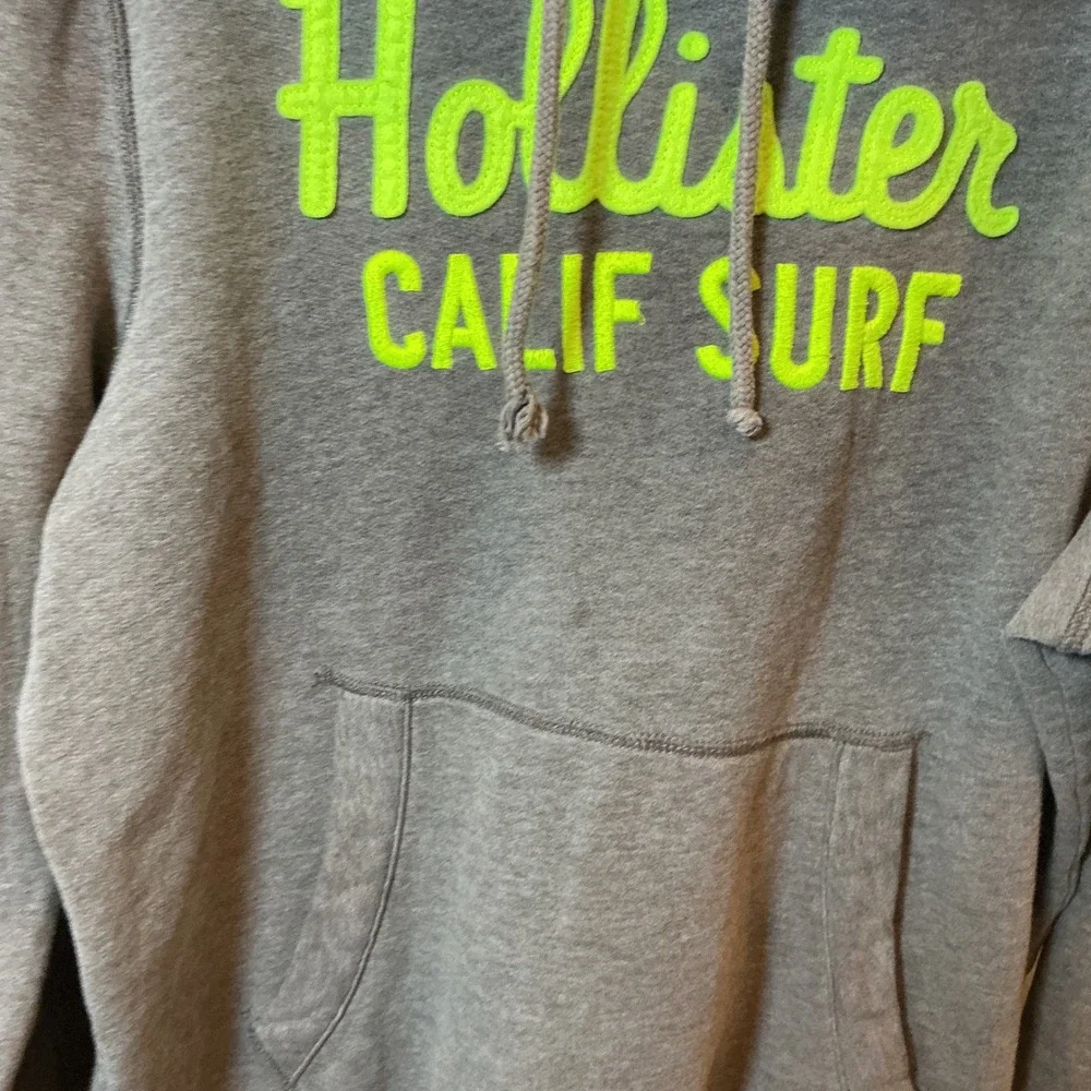 Hollister California Surf Hoodie Gray Neon‎ Yellow Logo Pullover XL